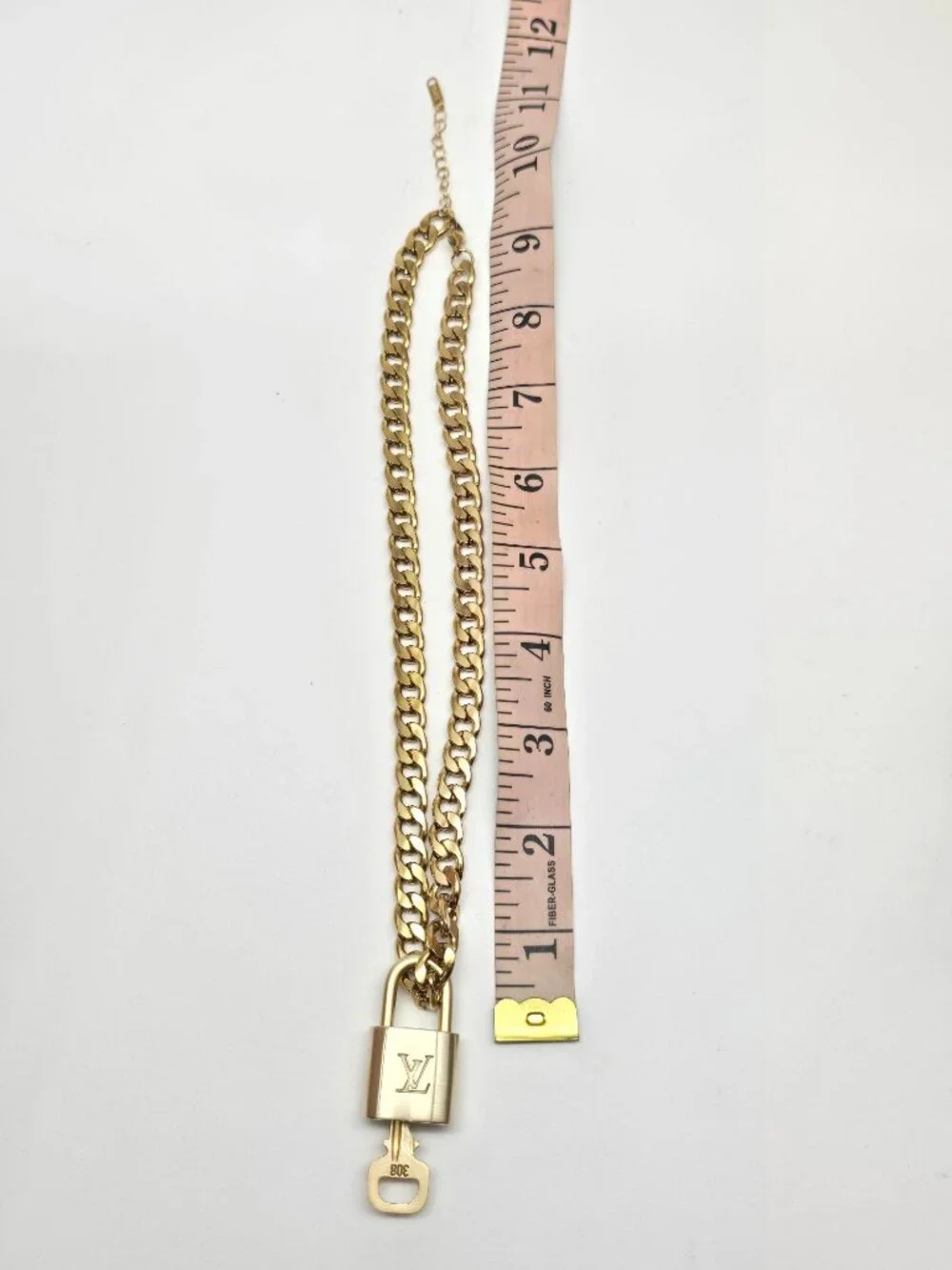 Authentic Louis Vuitgon Gold Padlock Pendant w/ Unbranded Cuban Stainless Steel